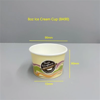 8-Unzen-Eisbecher mit Papierdeckel und Holzlöffel für stark frequentierte Innenräume